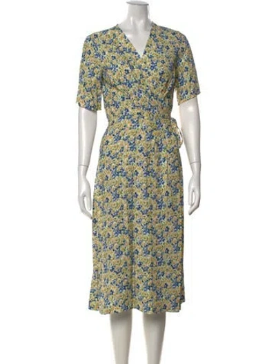 Pre-owned A.p.c. Floral Print Midi Length Dress In Yellow