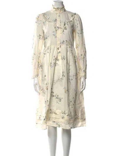 Pre-owned A.p.c. Floral Print Midi Length Dress In Yellow