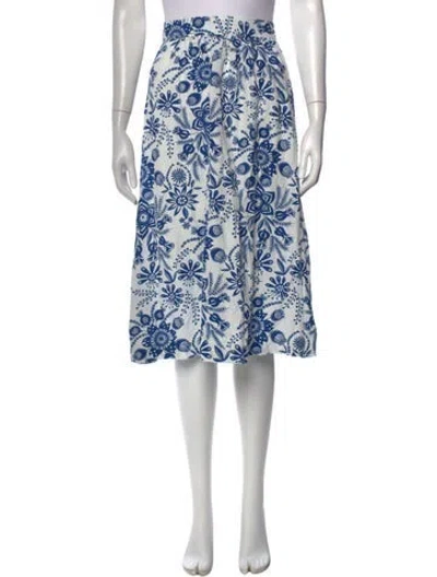 Pre-owned A.p.c. Floral Print Midi Length Skirt In White