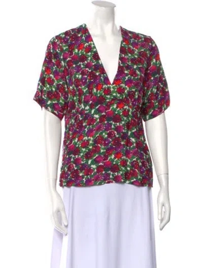 Pre-owned Apc Floral Print Plunge Neckline Blouse In White