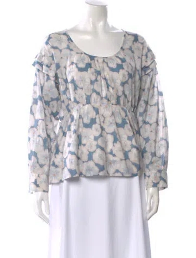 Pre-owned Apc Floral Print Scoop Neck Blouse In White