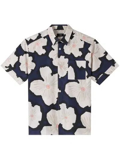 Apc Floral-print Shirt In Blue