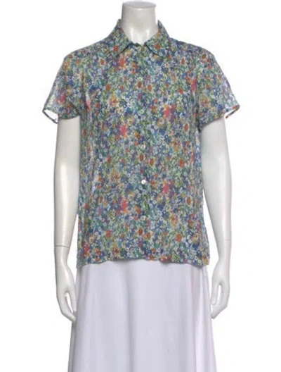 Pre-owned Apc Floral Print Short Sleeve Button-up Top In Blue