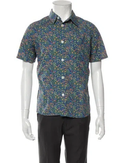 Pre-owned Apc Floral Print Short Sleeve Shirt In Blue