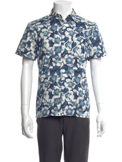 Pre-owned A.p.c. Floral Print Short Sleeve Shirt In Blue