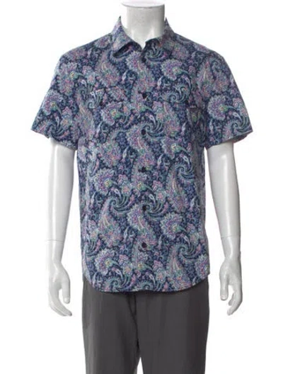 Pre-owned A.p.c. Floral Print Short Sleeve Shirt In Blue