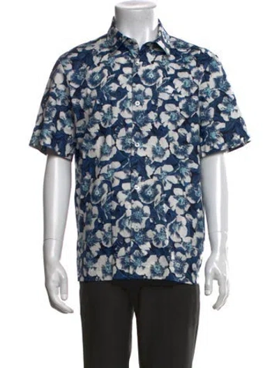 Pre-owned A.p.c. Floral Print Short Sleeve Shirt In Blue