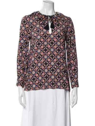 Pre-owned A.p.c. Floral Print Tie Neck Top In Blue