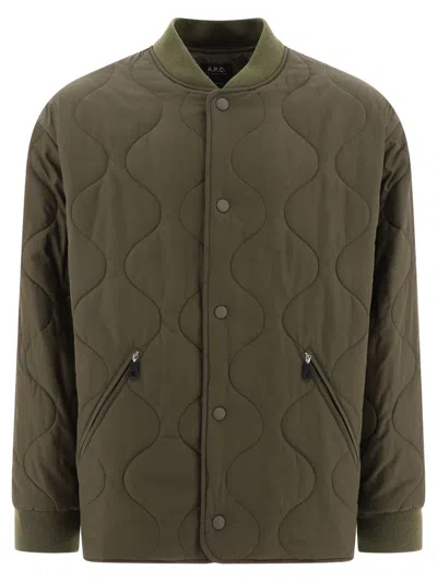 Apc 'florent' Military Green Jacket With Snap Buttons In Quilted Fabric Man