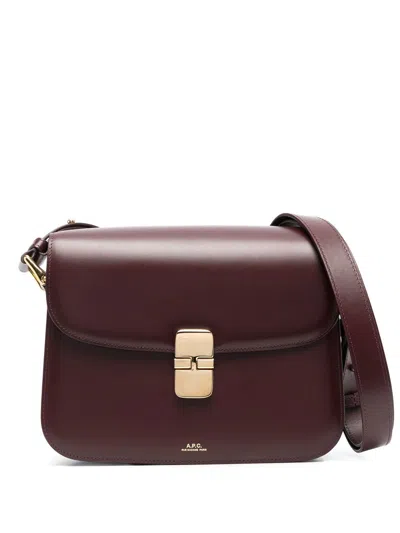 Apc A.p.c. Foldover Top Mini Shoulder Bag With Gold-tone Logo In Burgundy