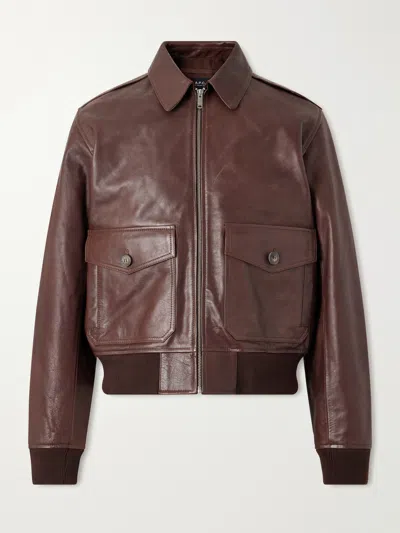 A.p.c. Long-sleeved Leather Jacket In Brown