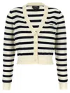 Apc Striped Pattern Knitwear Cardigan With Ribbed Cuffs In White