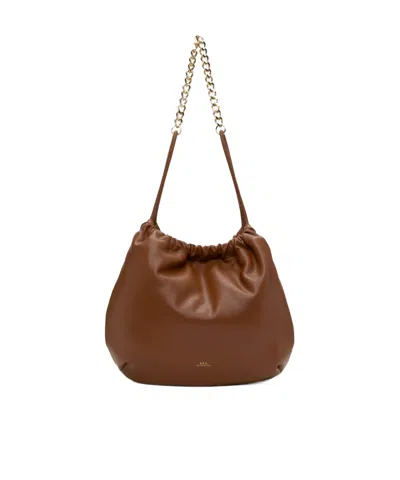 A.p.c. Gathered Chain Shoulder Bag In Brown