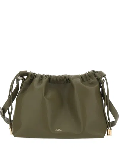 A.p.c. Green Crossbody Bag With Logo Lettering On The Front And Drawstring Closure In Ecoleather Woman