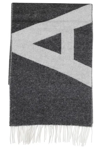 APC GEOMETRIC DESIGN WOOL SCARF WITH LOGO AND FRINGED EDGES