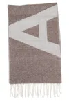 Apc A.p.c. Geometric Pattern Wool Scarf With Fringed Edges In Brown