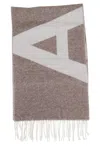 Apc A.p.c. Geometric Pattern Wool Scarf With Fringed Edges In Pink