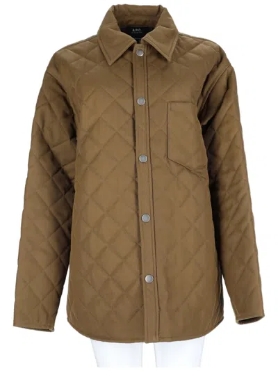 A.p.c. Georges Quilted Diamond Polyester-wool Jacket In Brown