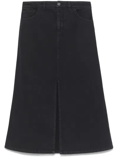 Apc Split-front Denim Midi Skirt In Black