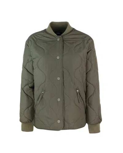 Apc Padded Quilted Bomber Jacket In Green