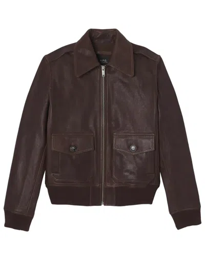 A.p.c. Giubbotto In Pelle Blouson Gaelle In Marrone