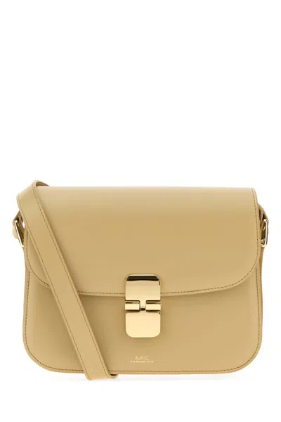 A.p.c. Grace Beige Small Crossbody Bag With Adjustable Shoulder Strap And Logo Plaque Closure On The In Brown