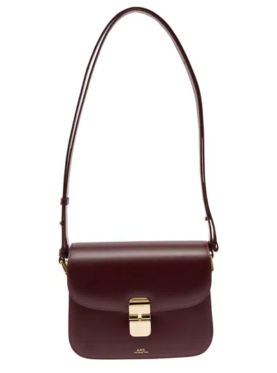 Apc 'grace' Bordeaux Small Crossbody Bag With Adjustable Shoulder Strap And Embossed Logo Lettering On T In Brown