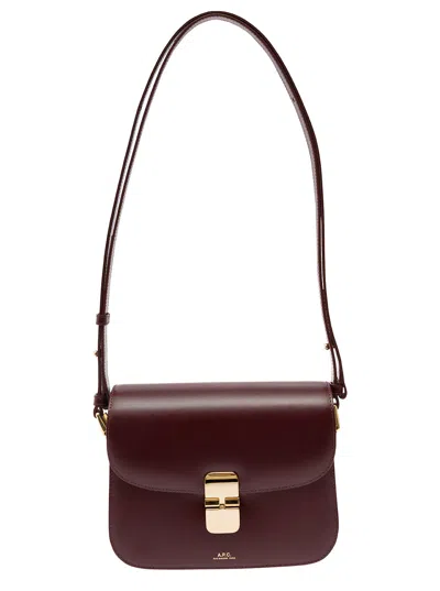 Apc Grace Bordeaux Small Crossbody Bag With Adjustable Shoulder Strap And Embossed Logo Lettering On The In Burgundy