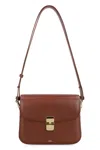 Apc A.p.c. Small Tan Leather Shoulder Bag With Adjustable Strap In Brown