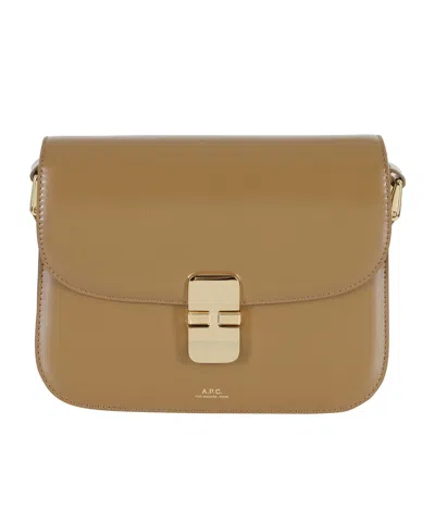 Apc A.p.c. Grace Logo Printed Small Shoulder Bag In Brown