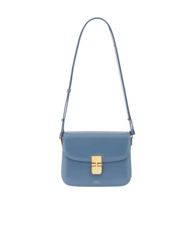 Apc A.p.c. Grace Logo Printed Small Shoulder Bag In Blue