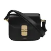 Apc A.p.c. Compact Black Calf Leather Shoulder Bag With Adjustable Strap In Black