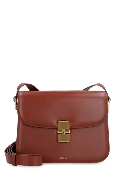Apc A.p.c. Grace Mini Leather Crossbody Handbag In Brown