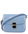 Apc Grace Small Light Blue Shoulder Bag With Flap And Adjustable Shoulder Strap In Leather Woman In Lightblue