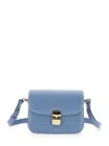 Apc Grace Small Light Blue Shoulder Bag With Flap And Adjustable Shoulder Strap In Leather Woman In Blue