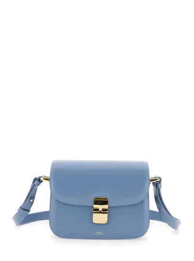 Apc Grace Small Light Blue Shoulder Bag With Flap And Adjustable Shoulder Strap In Leather Woman In Multicolor