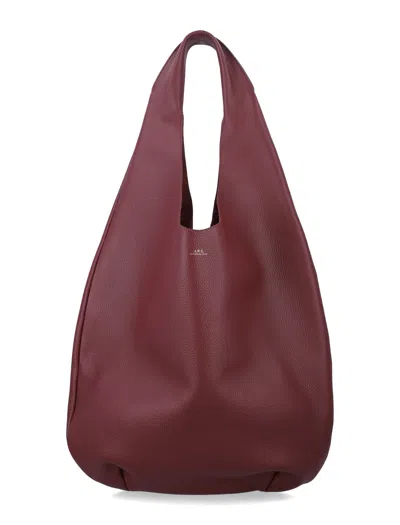 A.p.c. Grain Leather Le Neige Tote Bag In Red