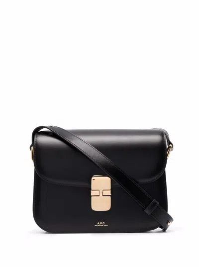 Apc Grance Black Small Crossbody Bag Wirh Embossed Logo Lettering On The Front And Adjustable Shoulder S
