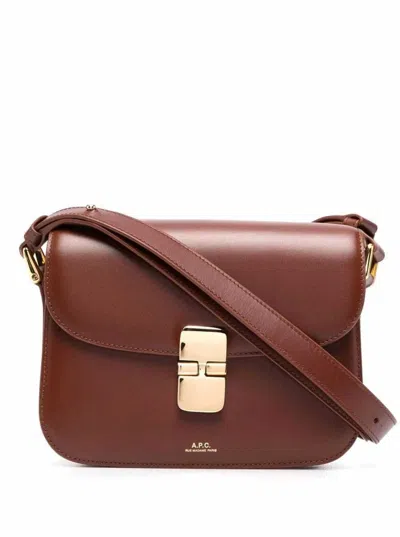 Apc 'grance' Brown Small Crossbody Bag Wirh Embossed Logo Lettering On The Front And Adjustable Shoulder
