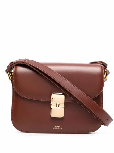 Apc Grance Brown Small Crossbody Bag Wirh Embossed Logo Lettering On The Front And Adjustable Shoulder S