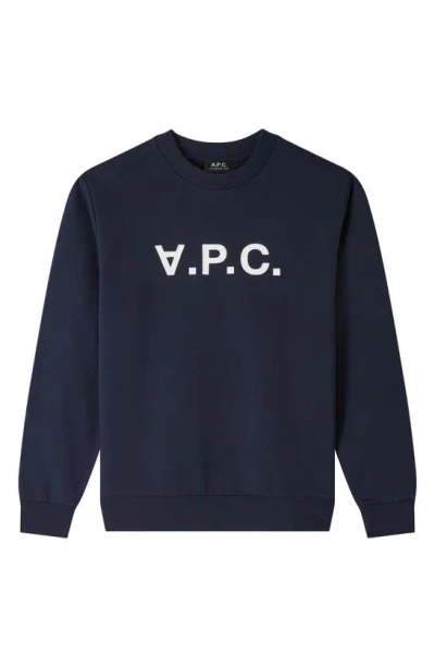 Apc Grand V.p.c. Logo Sweatshirt In Dark Navy Ecru