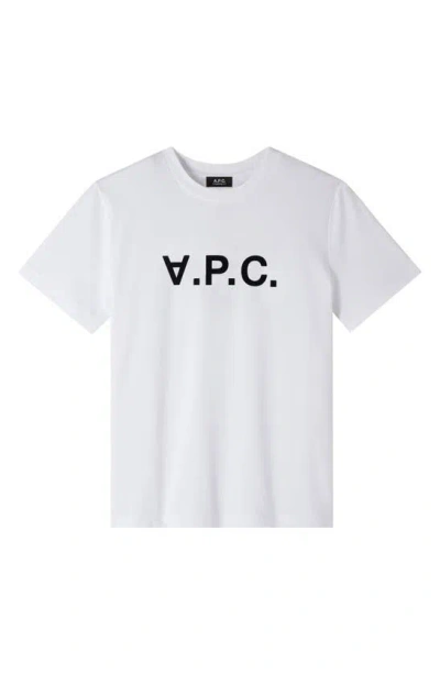 Apc Grand V.p.c. Logo T-shirt In Tae Blanc/ Dark Navy