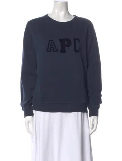 Pre-owned A.p.c. Graphic Print Crew Neck Sweatshirt In Blue