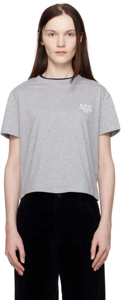 Apc Gray Boxy 'rue Madame' T-shirt In Tpa Heathered Grey/w