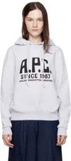 Apc Gray Print Label Hoodie In Pla Heather Grey