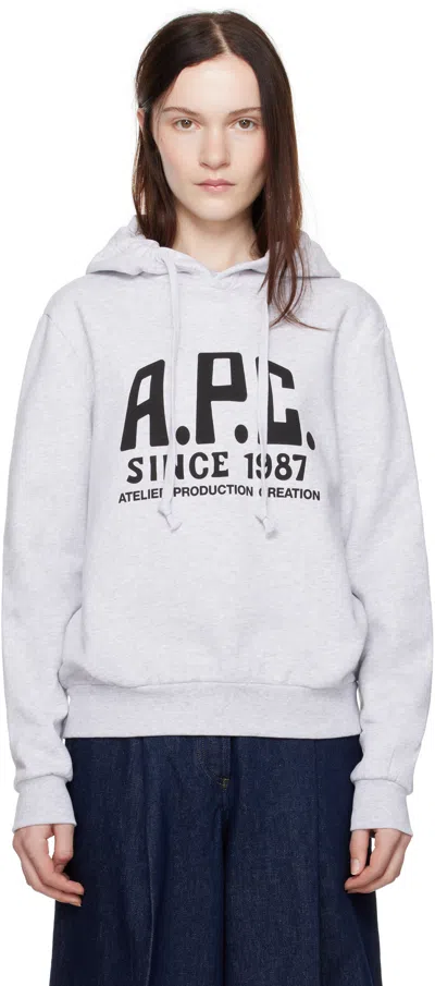 Apc Gray Print Label Hoodie In Pla Heather Grey