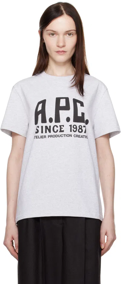 Apc Gray Print Label T-shirt In Pla Heather Grey