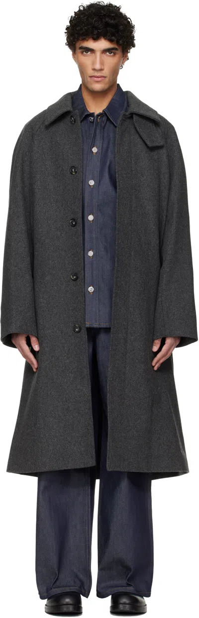 Apc Gray Raglan Sleeve Coat In Black