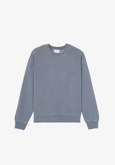 A.p.c. Gray-blue Loone Sizee-fit Sweatshirt With Small A. P.c. Logo Xs Iac