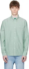 Apc Greg Button-down Collar Logo-embroidered Striped Cotton Shirt In Green
